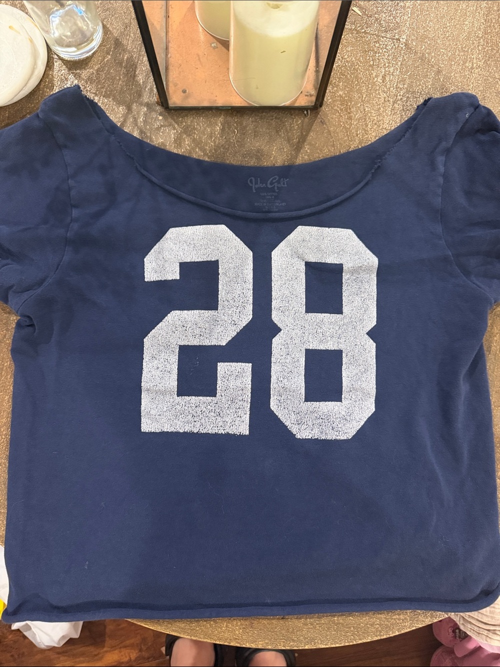 Brandy Melville John Galt Navy Short Sleeve Tee with White '28' Graphic